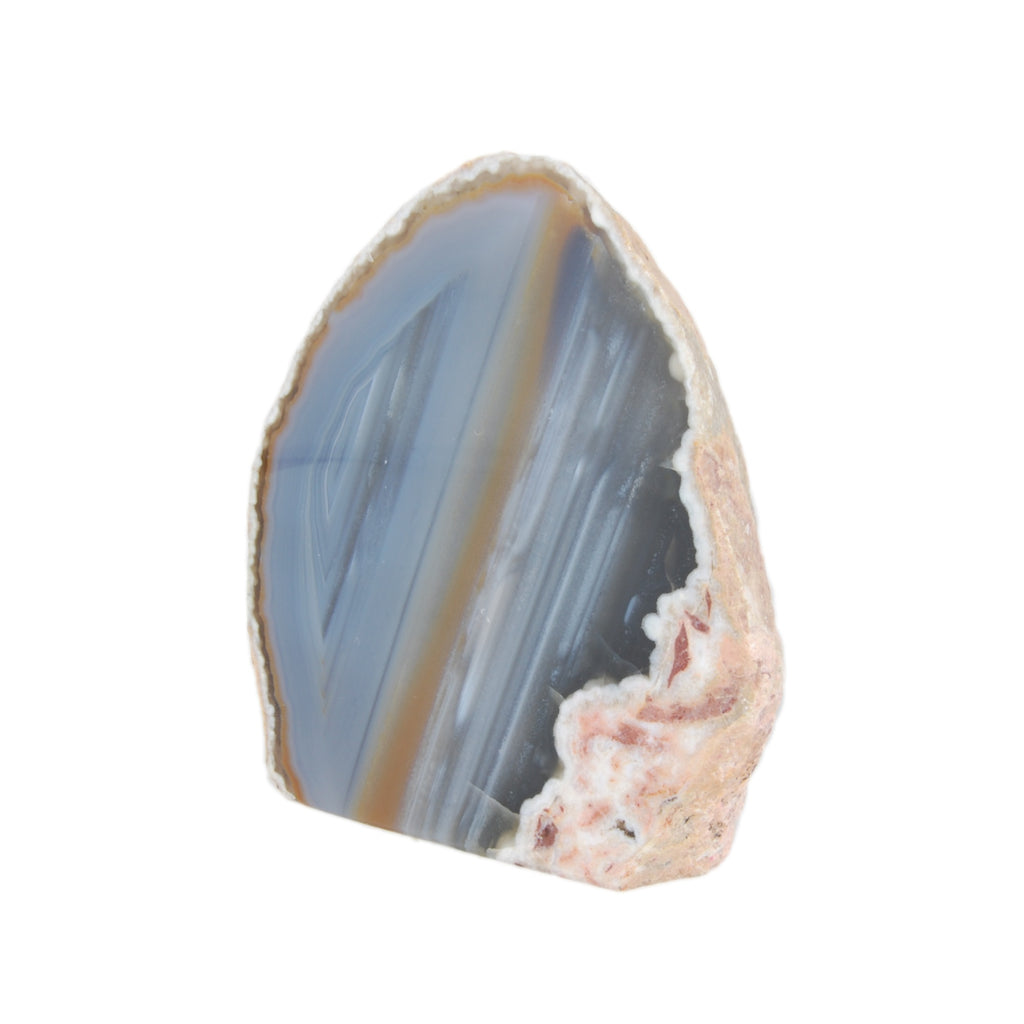 Agate bleue/grise avec la base sciée et une face polie