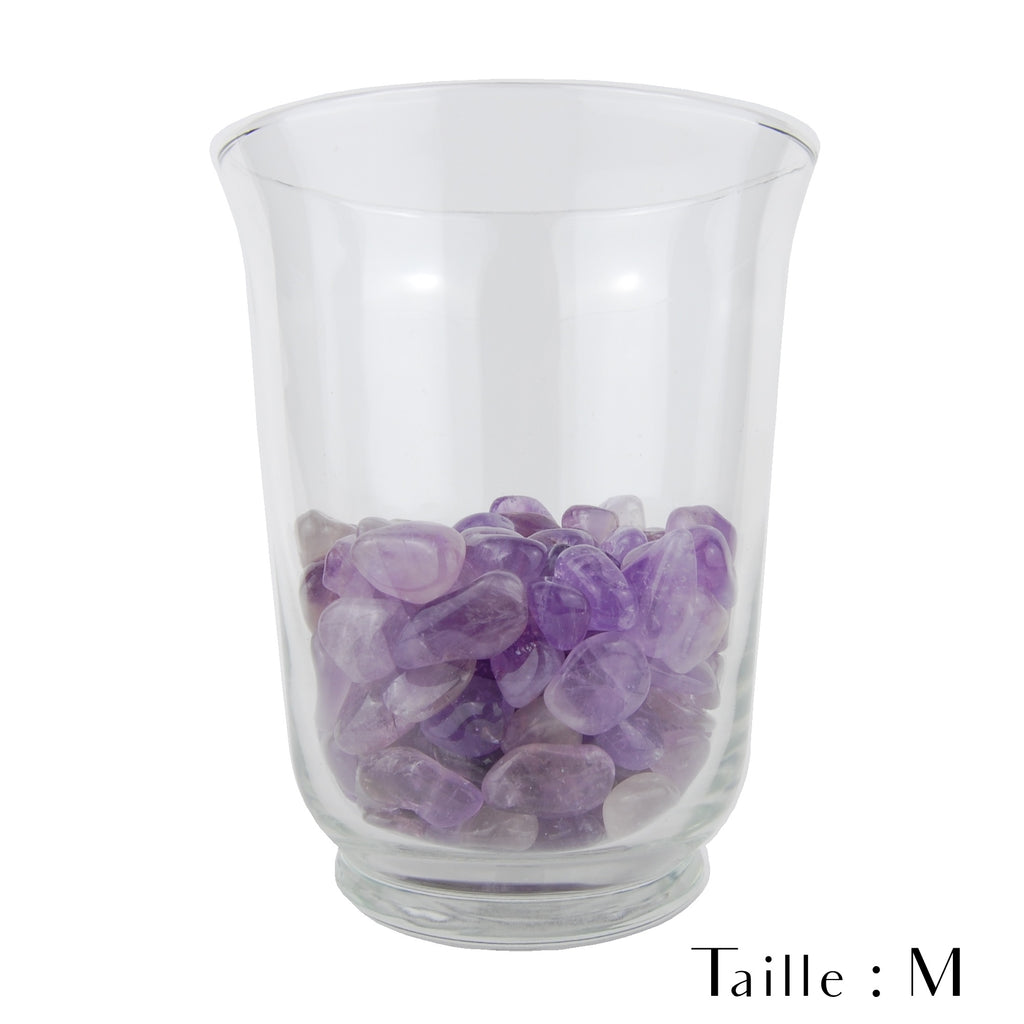 Petits morceaux de pierres roulées d'amétrine dans un vase décoratif taille M
