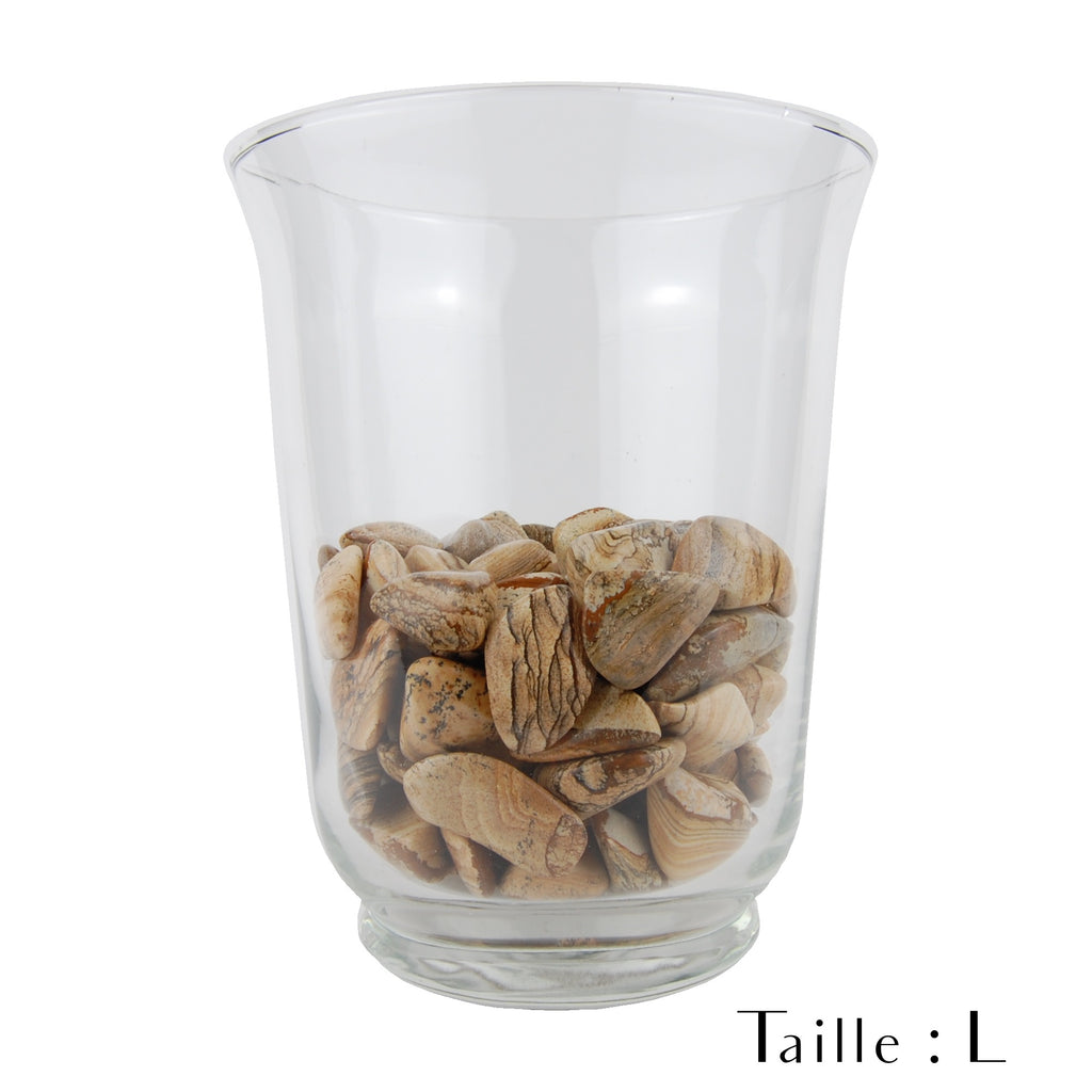 Petits morceaux de pierres roulées de jaspe paysage dans un vase décoratif taille L
